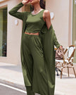Lifestyle image of the CloudEase Lounge Set in army green styled for elevated lounging and casual everyday wear