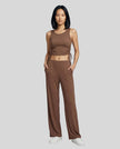 Front view of the CloudEase Lounge Set in brown styled without the long sleeve cover-up