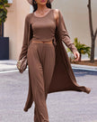 Lifestyle image of the CloudEase Lounge Set in brown styled for elevated lounging and casual everyday wear