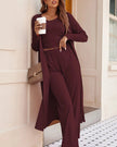 Lifestyle image of the CloudEase Lounge Set in burgundy styled for elevated lounging and casual everyday wear
