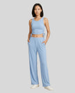 Front view of the CloudEase Lounge Set in light blue styled without the long sleeve cover-up