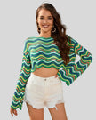 Front mid-body view of the Athlesi ColorRush Wave Knit Top in green multicolor stripe pattern.