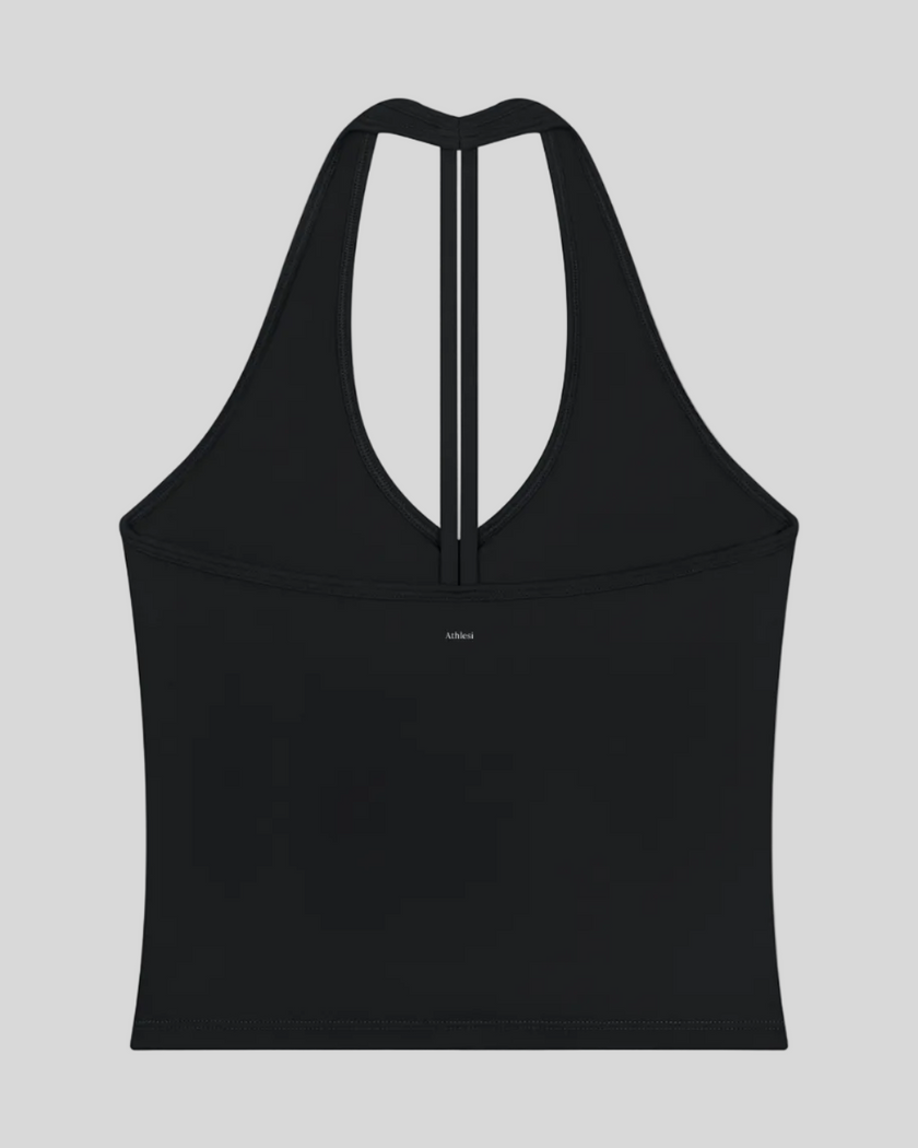 Contour Halter Yoga Tank Top in Black back view
