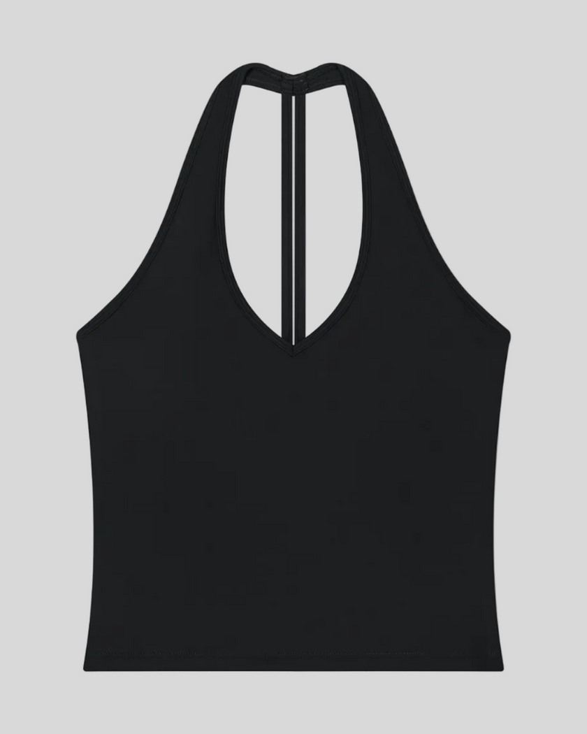 Contour Halter Yoga Tank Top in Black front view