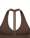 Close-up of the halter back design on the Contour Halter Yoga Tank Top in Brown
