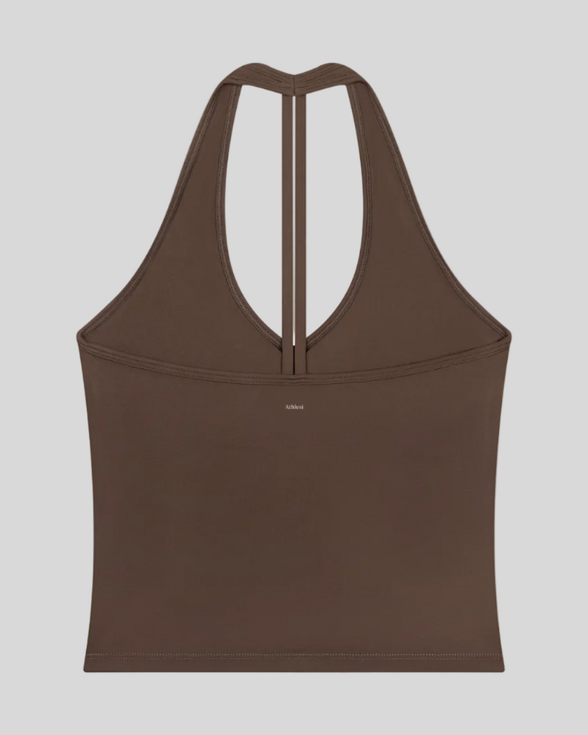 Contour Halter Yoga Tank Top in Brown back view