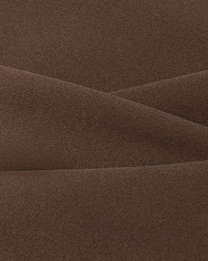 Close-up of the smooth stretch performance fabric on the Contour Halter Yoga Tank Top in Brown