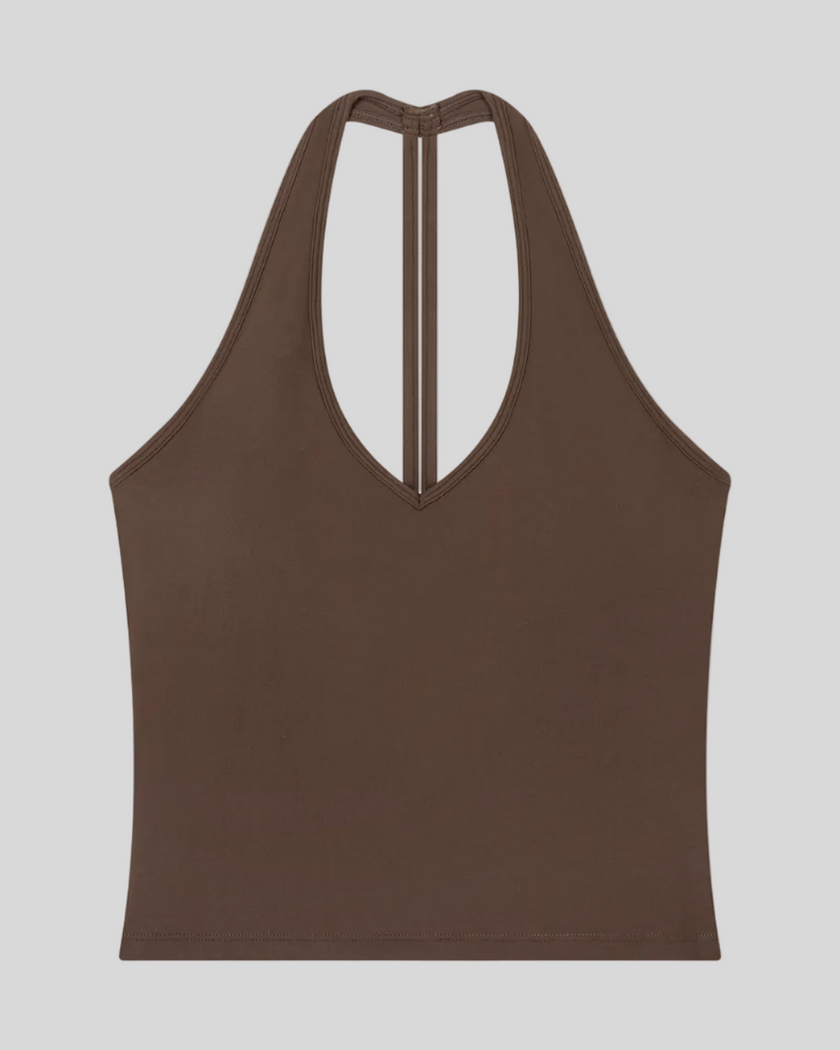 Contour Halter Yoga Tank Top in Brown front view