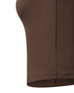 Close-up of the supportive underbust construction on the Contour Halter Yoga Tank Top in Brown