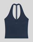 Contour Halter Yoga Tank Top in Navy Blue back view