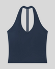 Contour Halter Yoga Tank Top in Navy Blue front view