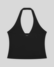 Contour Ruched Yoga Top in black with halter neckline back view