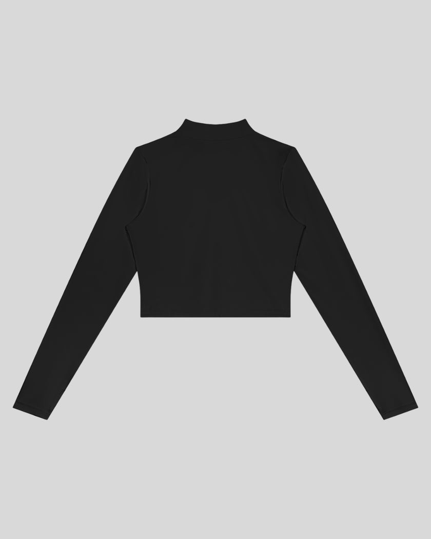 Contour Yoga Jacket in black with fitted cropped silhouette back view