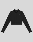 Contour Yoga Jacket in black with full-zip front and contour seams front view