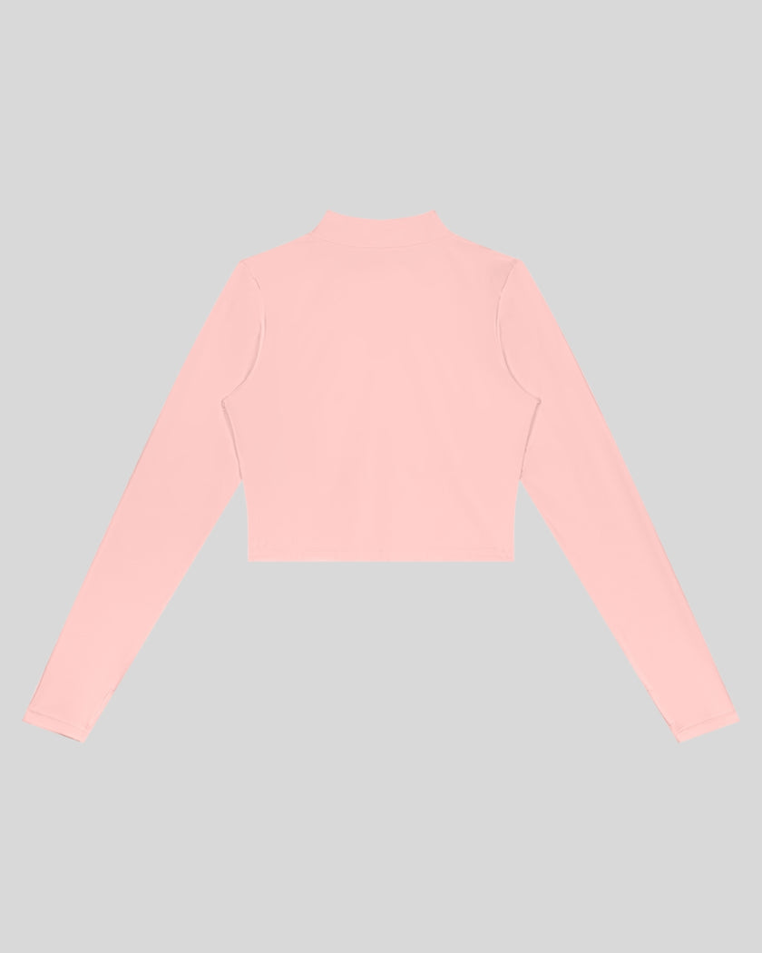 Contour Yoga Jacket in pink with fitted cropped silhouette back view