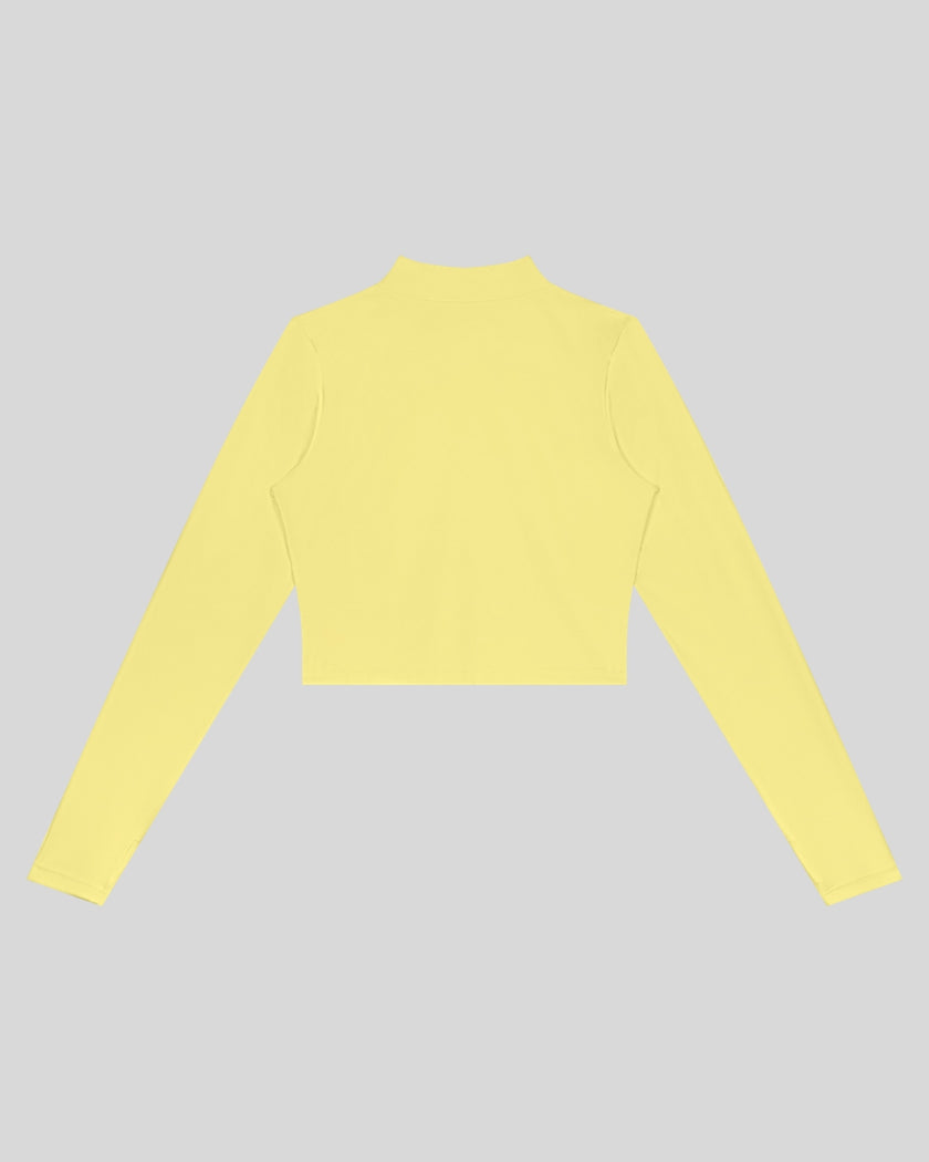 Contour Yoga Jacket in yellow with fitted cropped silhouette back view