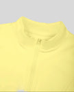 Closeup of stand collar and full-zip front on Contour Yoga Jacket in yellow