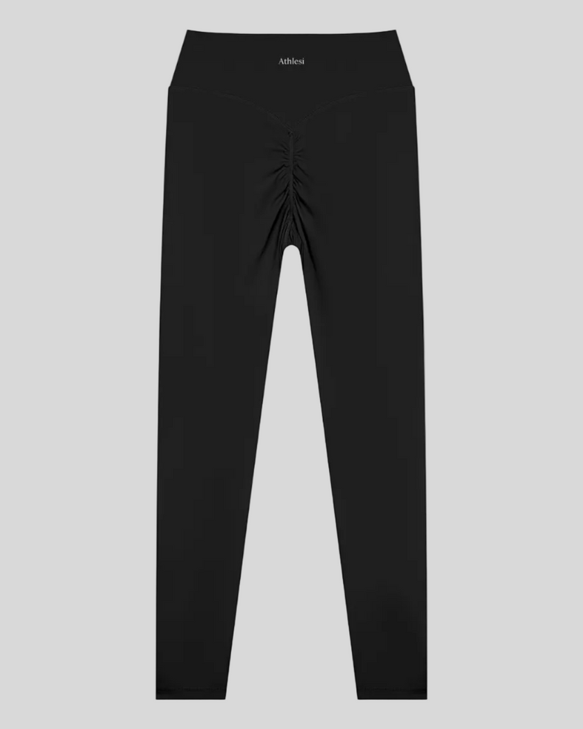 Contour Yoga Leggings in black with ruched back detail back view