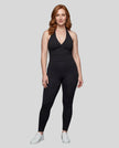 Full body front view of woman wearing Contour Yoga Leggings with matching Contour activewear in black
