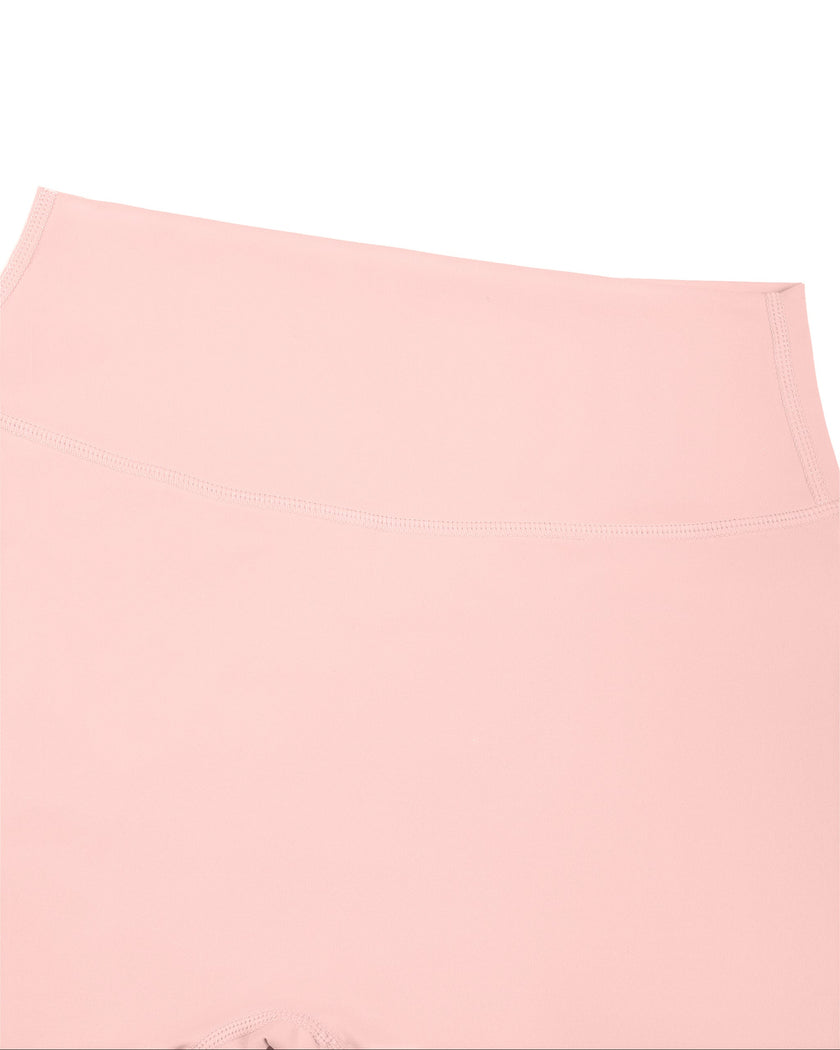 Closeup of smooth high-rise waistband on Contour Yoga Leggings in pink