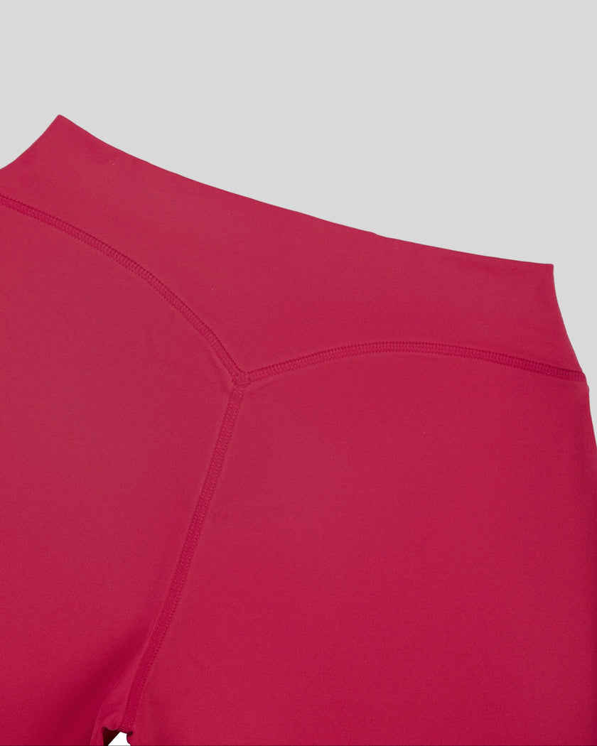 Close-up of the back waistband on the Contour Yoga Pants in Rose Red