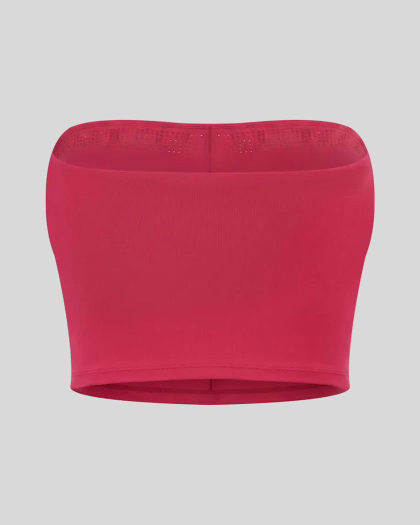 Contour Yoga Tube Top in Rose Red back view