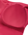 Close-up showing the removable chest padding inside the Contour Yoga Tube Top in Rose Red