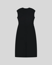 ContourEase Ruched Maxi Dress in Black, flat lay back view showing streamlined maxi silhouette