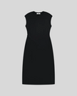 ContourEase Ruched Maxi Dress in Black, flat lay front view showing slim silhouette and side ruching