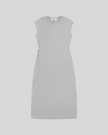 ContourEase Ruched Maxi Dress in Flower Gray, flat lay front view showing slim silhouette and side ruching