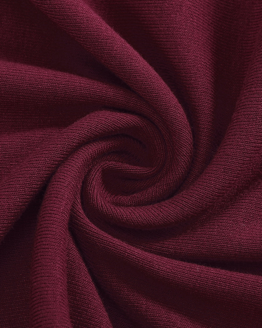 ContourEase Ruched Maxi Dress in Wine Red, detailed view of smooth medium-weight stretch fabric texture
