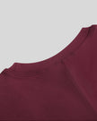 ContourEase Ruched Maxi Dress in Wine Red, closeup of back neckline and shoulder construction