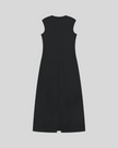 ContourEase Sleeveless Maxi Dress in Black, flat lay back view with streamlined silhouette and back slit