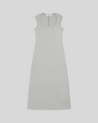 ContourEase Sleeveless Maxi Dress in Flower Gray, flat lay front view with U-neckline and slim silhouette