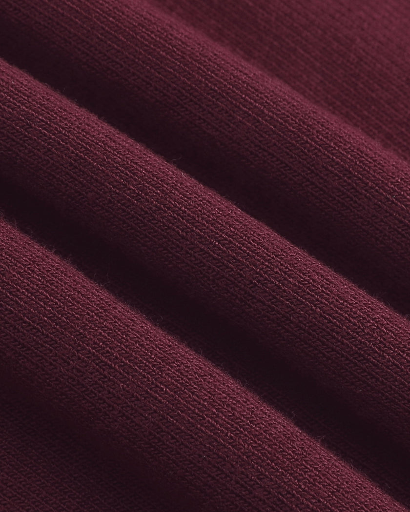 ContourEase Sleeveless Maxi Dress in Wine Red, closeup of soft stretch rayon-blend knit fabric