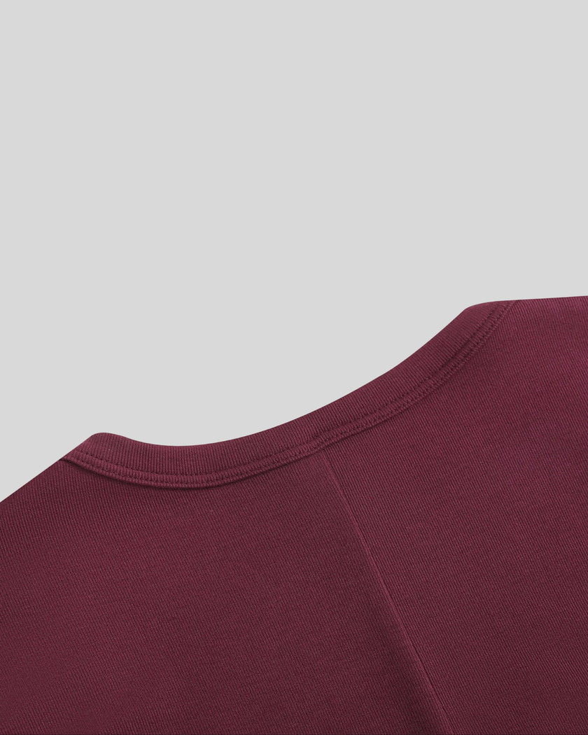 ContourEase Sleeveless Maxi Dress in Wine Red, closeup of back neckline and shoulder construction
