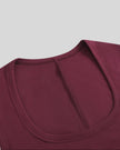 ContourEase Sleeveless Maxi Dress in Wine Red, closeup of front U-neckline and sleeveless design
