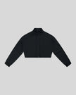 ContourEase Stand Collar Jacket in Black front view with snap collar and concealed closure