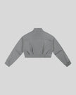 ContourEase Stand Collar Jacket in Flower Gray back view with relaxed boxy silhouette