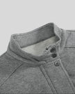 Closeup of stand collar and snap detailing on ContourEase Stand Collar Jacket in Flower Gray