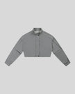 ContourEase Stand Collar Jacket in Flower Gray front view with snap collar and concealed closure