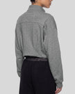 Upper body back angle view of woman wearing ContourEase Stand Collar Jacket in Flower Gray