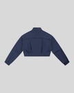 ContourEase Stand Collar Jacket in Navy Blue back view with relaxed boxy silhouette