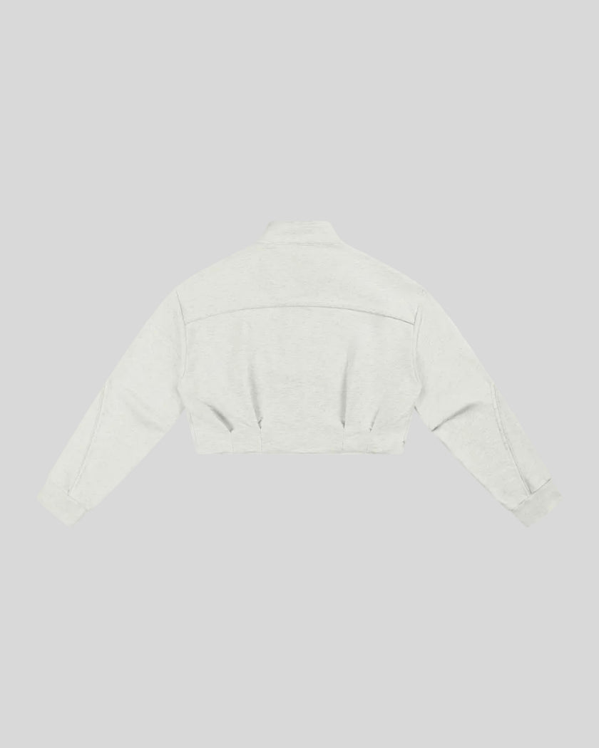 ContourEase Stand Collar Jacket in Oat Gray back view with relaxed boxy silhouette