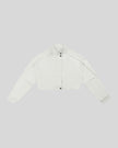 ContourEase Stand Collar Jacket in Oat Gray front view with snap collar and concealed closure