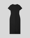 ContourEase V-Neck Maxi Dress in Black, flat lay back view showing streamlined silhouette and back slit