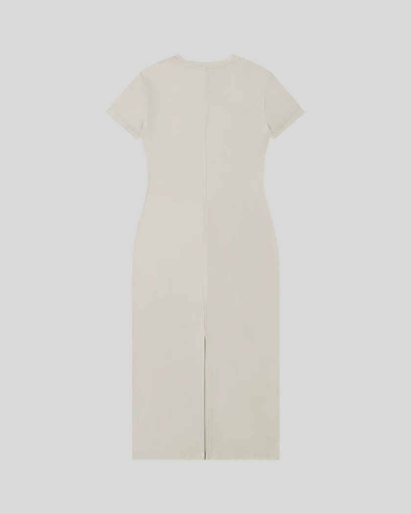 ContourEase V-Neck Maxi Dress in Light Gray, flat lay back view showing streamlined silhouette and back slit