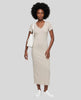 Woman wearing the ContourEase V-Neck Maxi Dress in Light Gray, front view showing V-neckline and slim fit