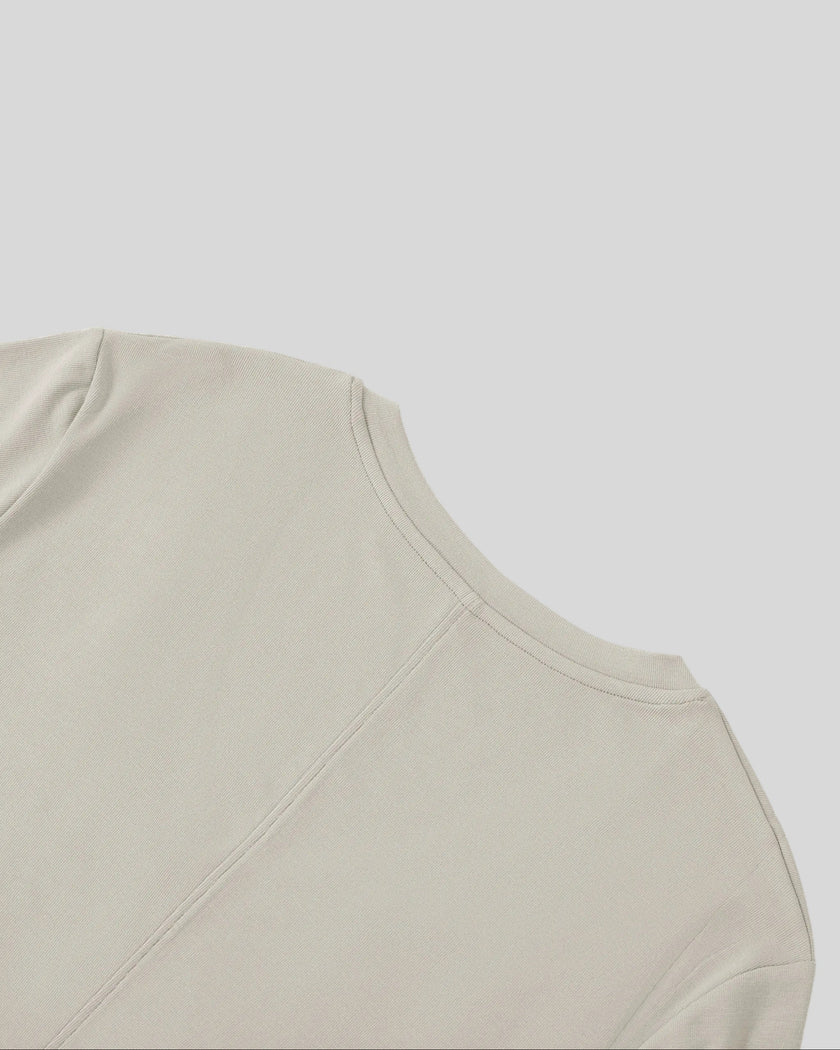 ContourEase V-Neck Maxi Dress in Light Gray, closeup of back neckline and shoulder construction