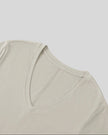 ContourEase V-Neck Maxi Dress in Light Gray, closeup of flattering V-neckline and front construction